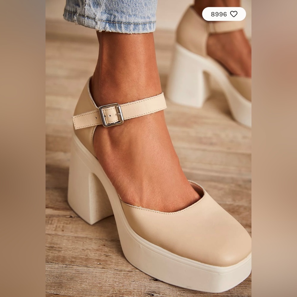 NEW Free People Gwen Mary Jane Platform Pump in Moonlight 90s Heels Chunky